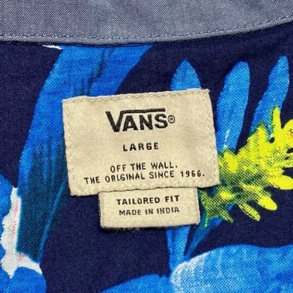 Vans Off The Wall Men's Casual Button Down Large Bonsai Blue Hawaiian Shirt EUC - Picture 3 of 8